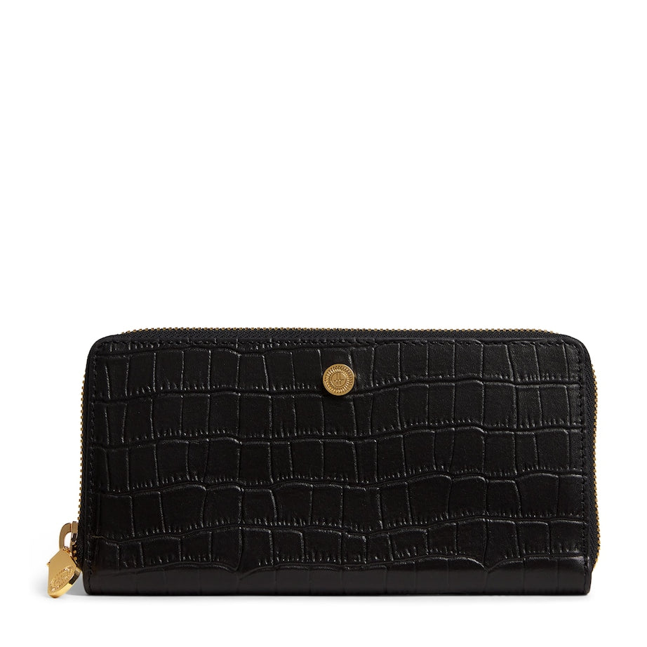 Black Croc-Embossed Leather Long Wallet