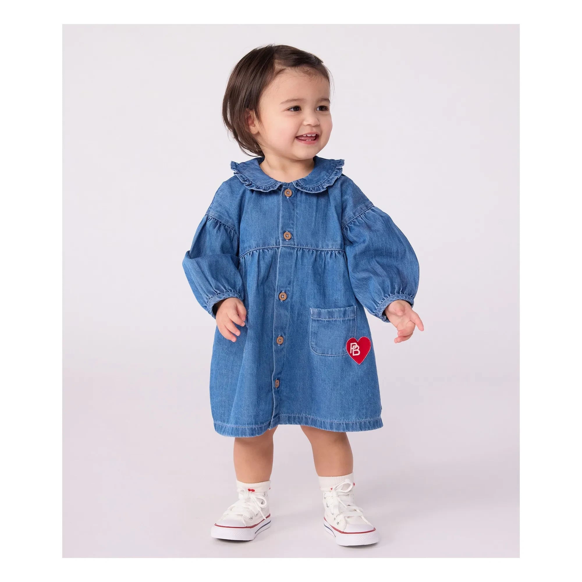 Petit Bateau - Organic Cotton Denim Collar Dress | Denim blue