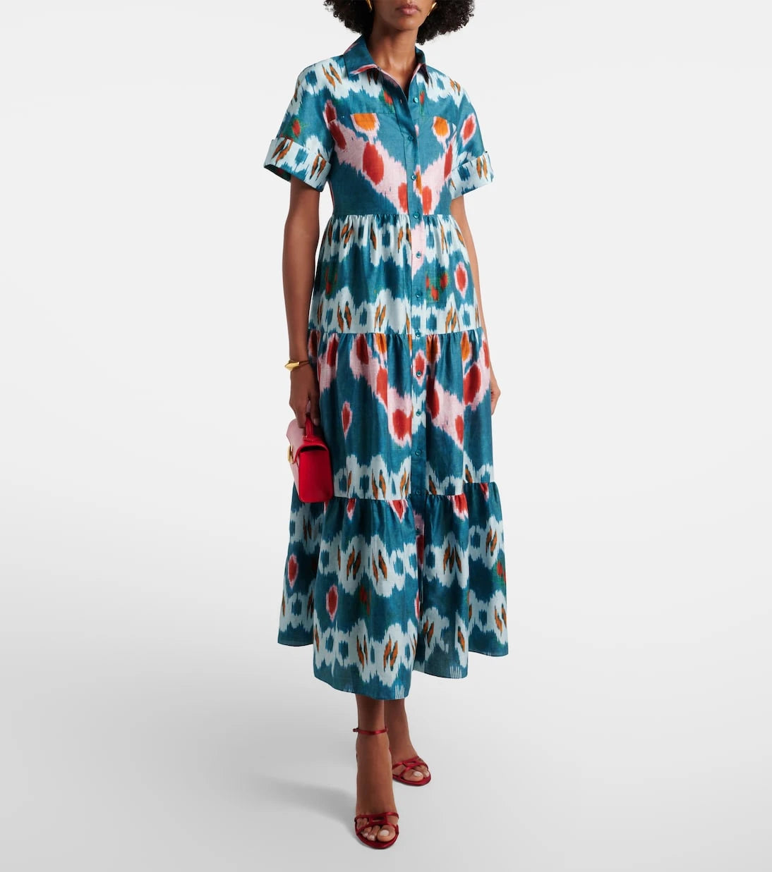 Erdem - Printed tiered cotton shirt dress