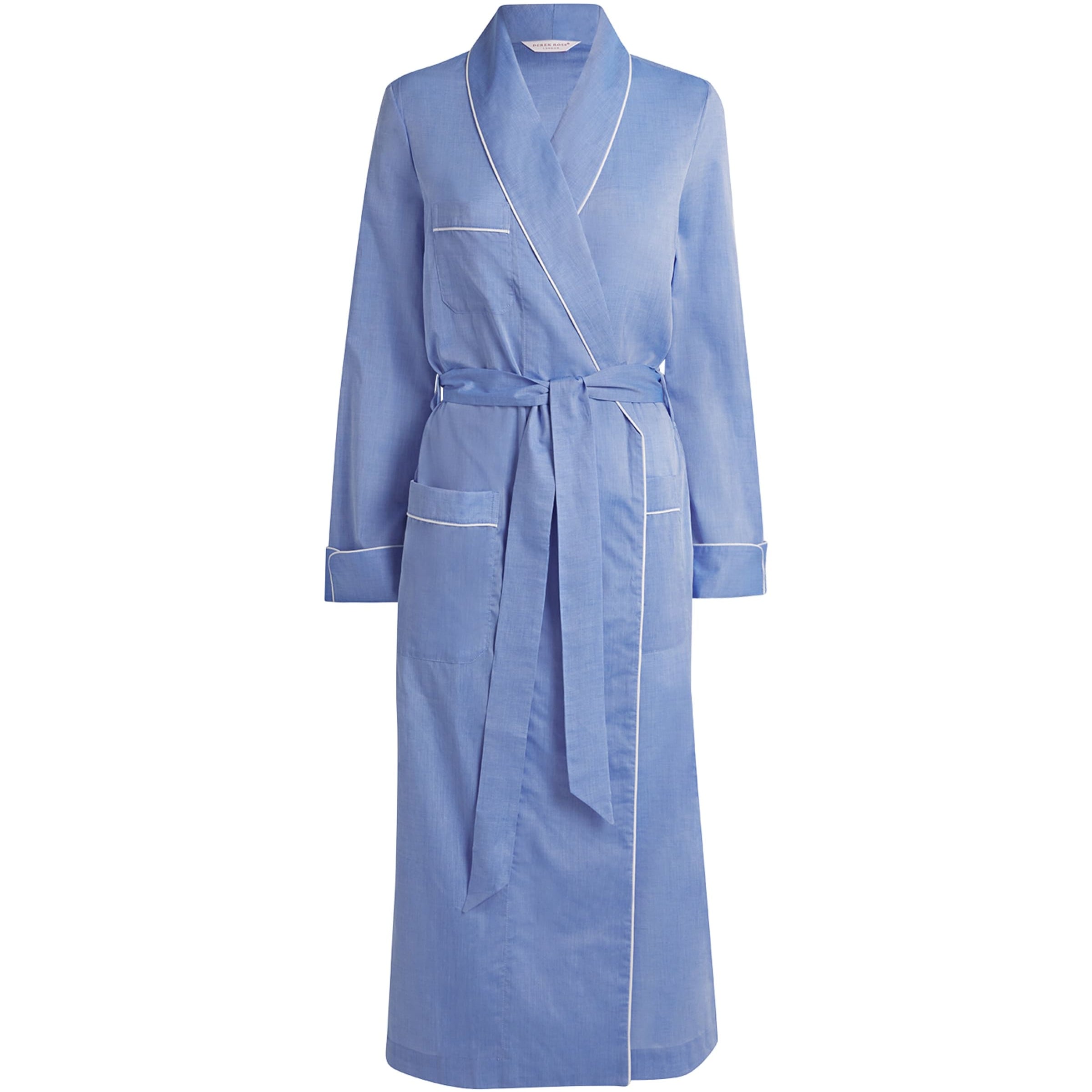 Blue Cotton Contrast-Trim Robe