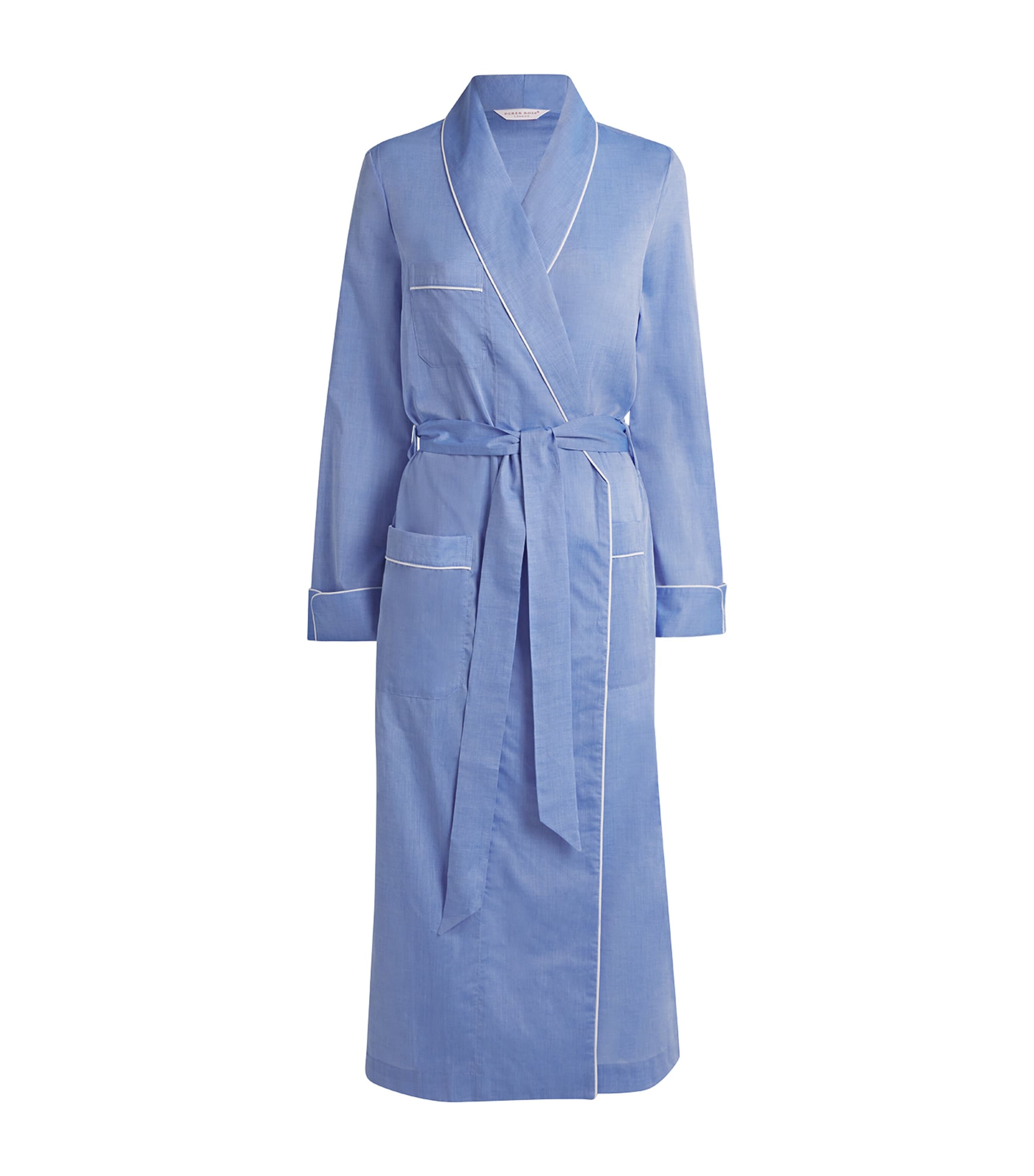 Blue Cotton Contrast-Trim Robe