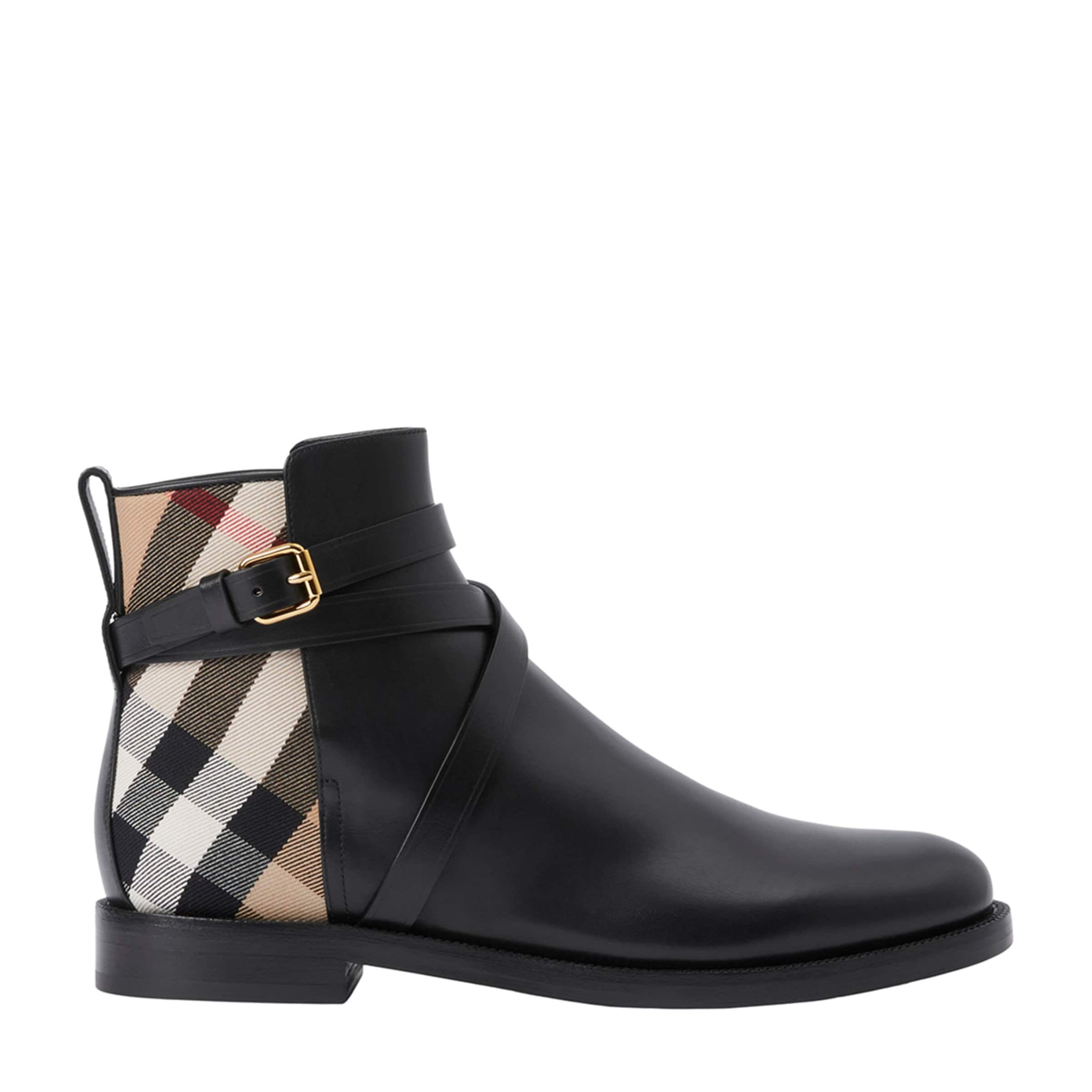 Black Check and Leather Ankle Boots