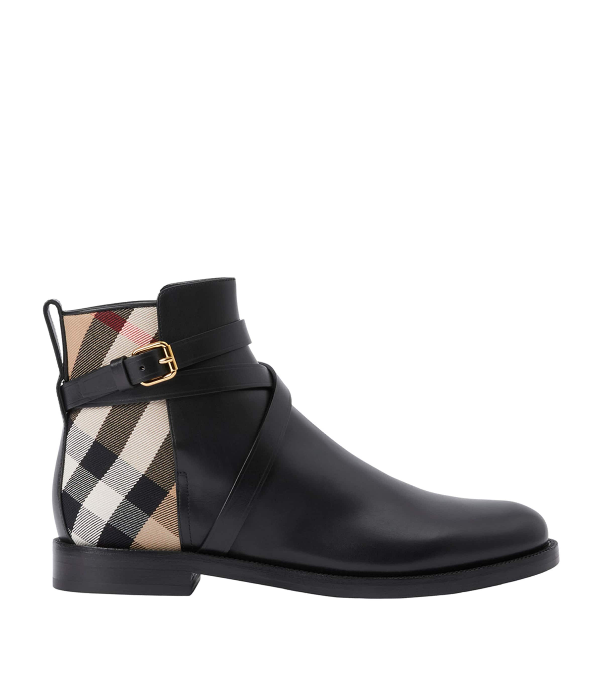 Black Check and Leather Ankle Boots