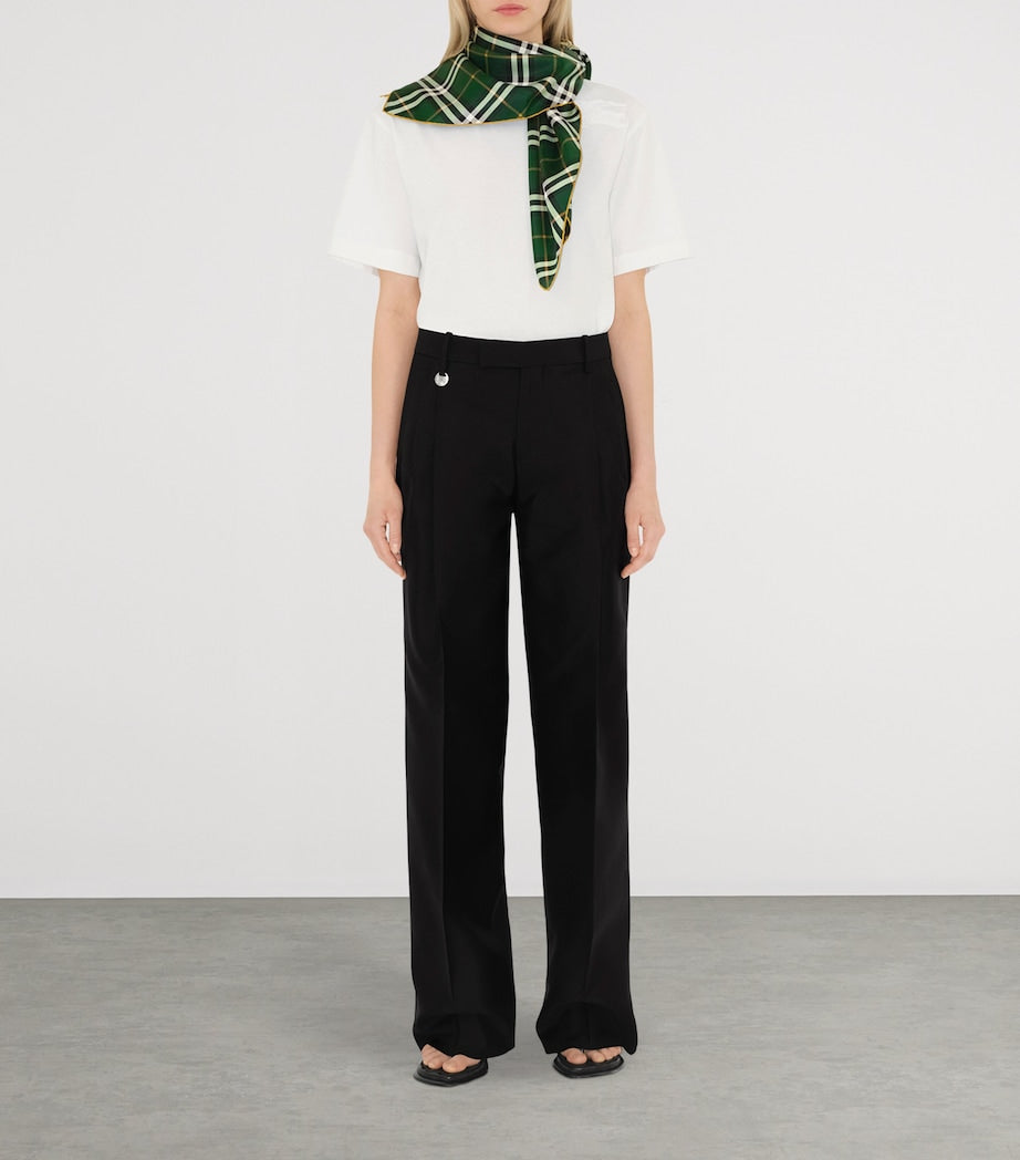 Green Silk Check Scarf