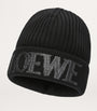 Black Wool Embroidered-Logo Beanie