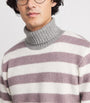 Eleventy White Cashmere-Blend Stripe Rollneck Sweater