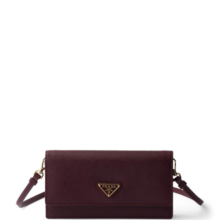 Prada Burgundy Mini Saffiano Leather Clutch Bag
