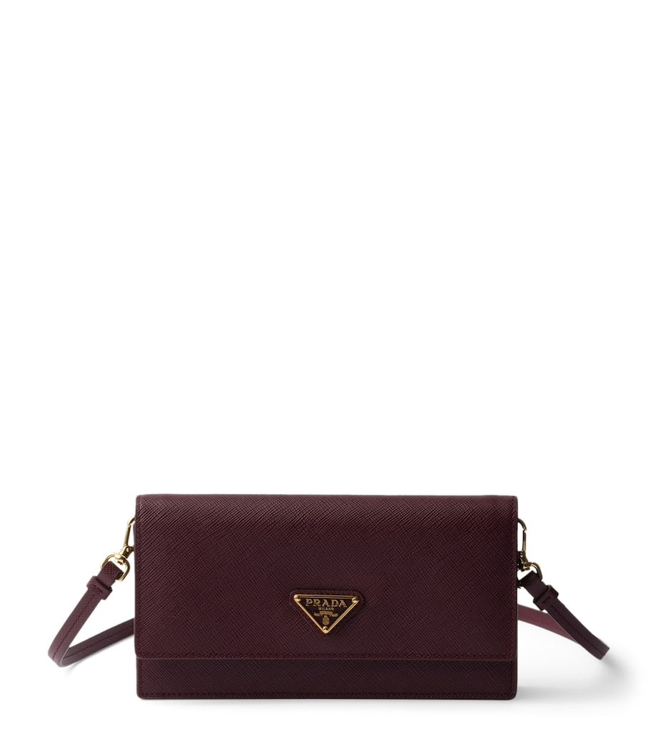 Prada Burgundy Mini Saffiano Leather Clutch Bag