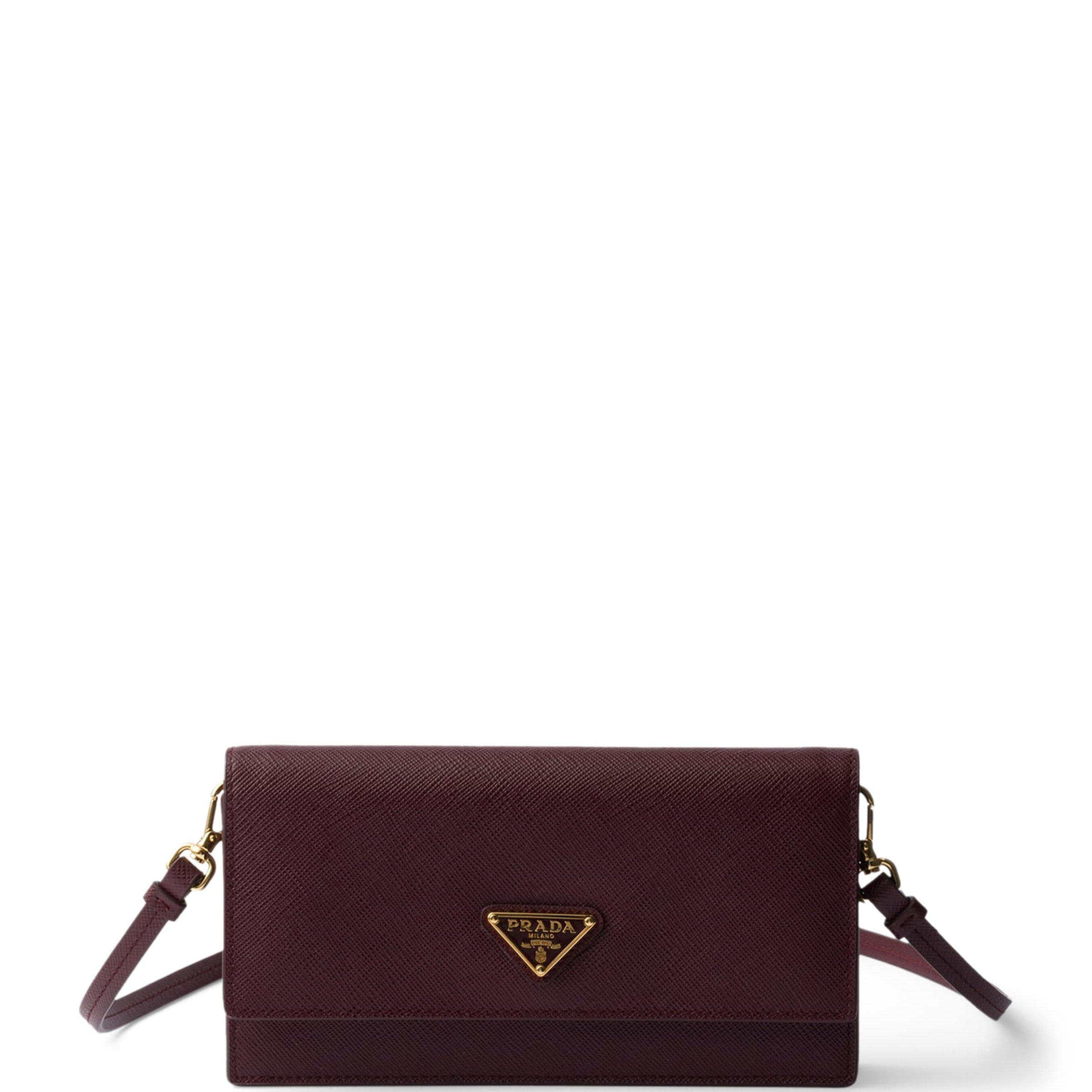 Prada Burgundy Mini Saffiano Leather Clutch Bag