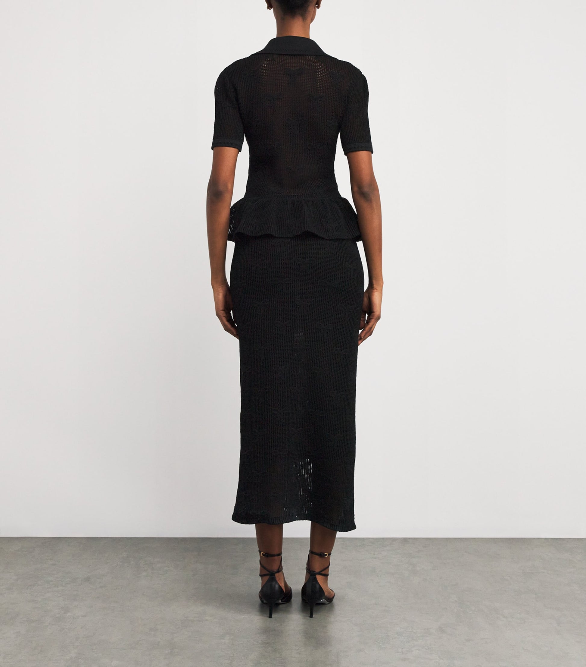 Self-Portrait Black Crochet Peplum Midi Dress