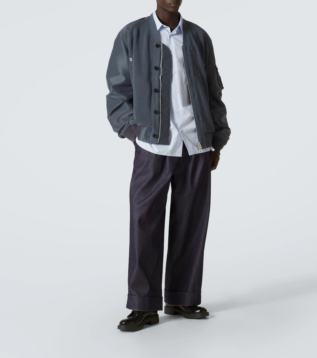 Sacai - Paneled knitted twill blouson
