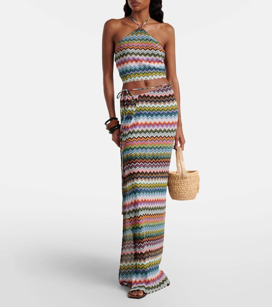 Missoni - توب قصير لامع بياقة رسن بنقشة الزجزاج