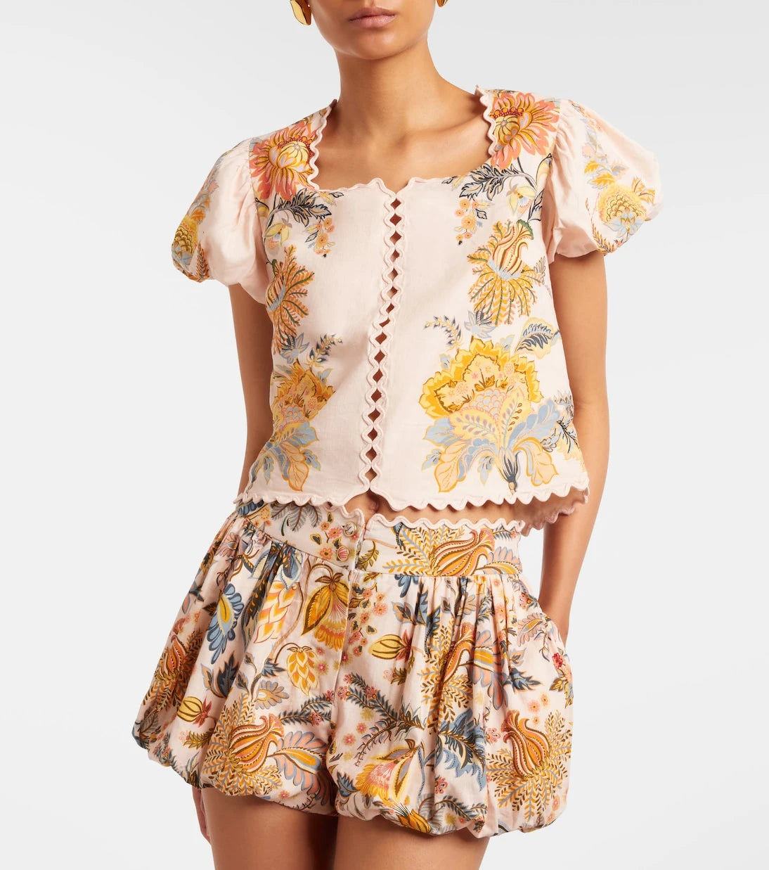Farm Rio - Ligia floral linen-blend blouse