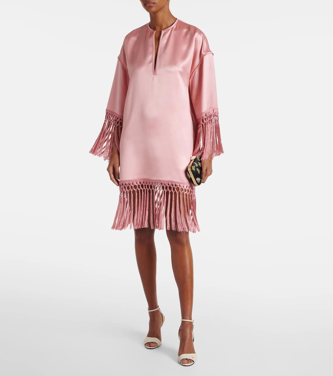 Valentino - Fringed silk duchess satin minidress