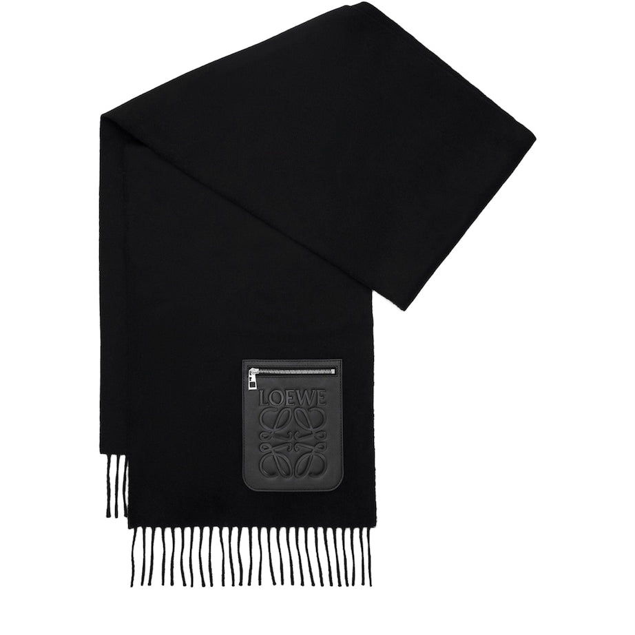 LOEWE Black Wool-Cashmere Pocket-Detail Scarf