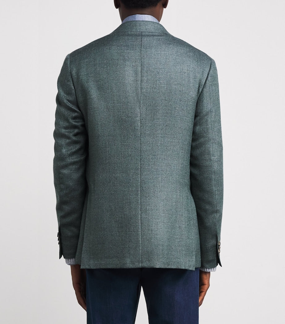 Canali Green Wool-Blend Tailored Blazer