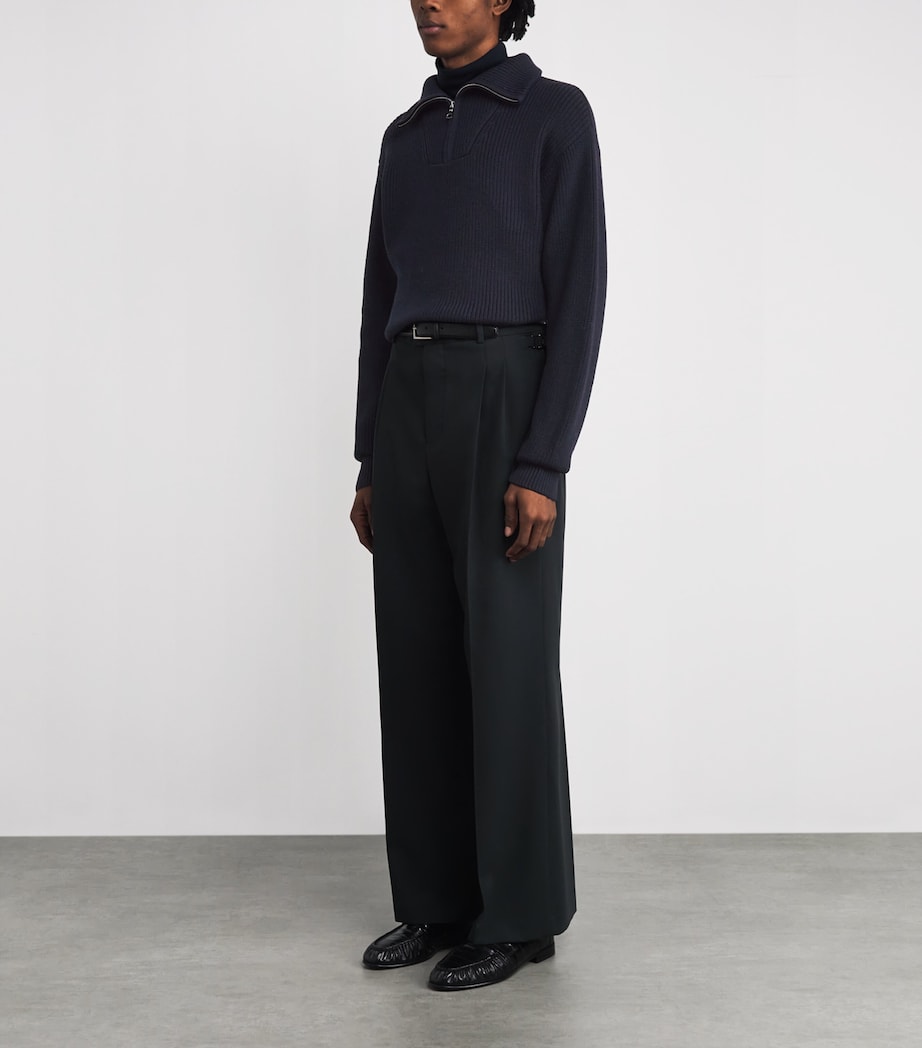 Merino Wool Quarter-Zip Ribbed Sweater