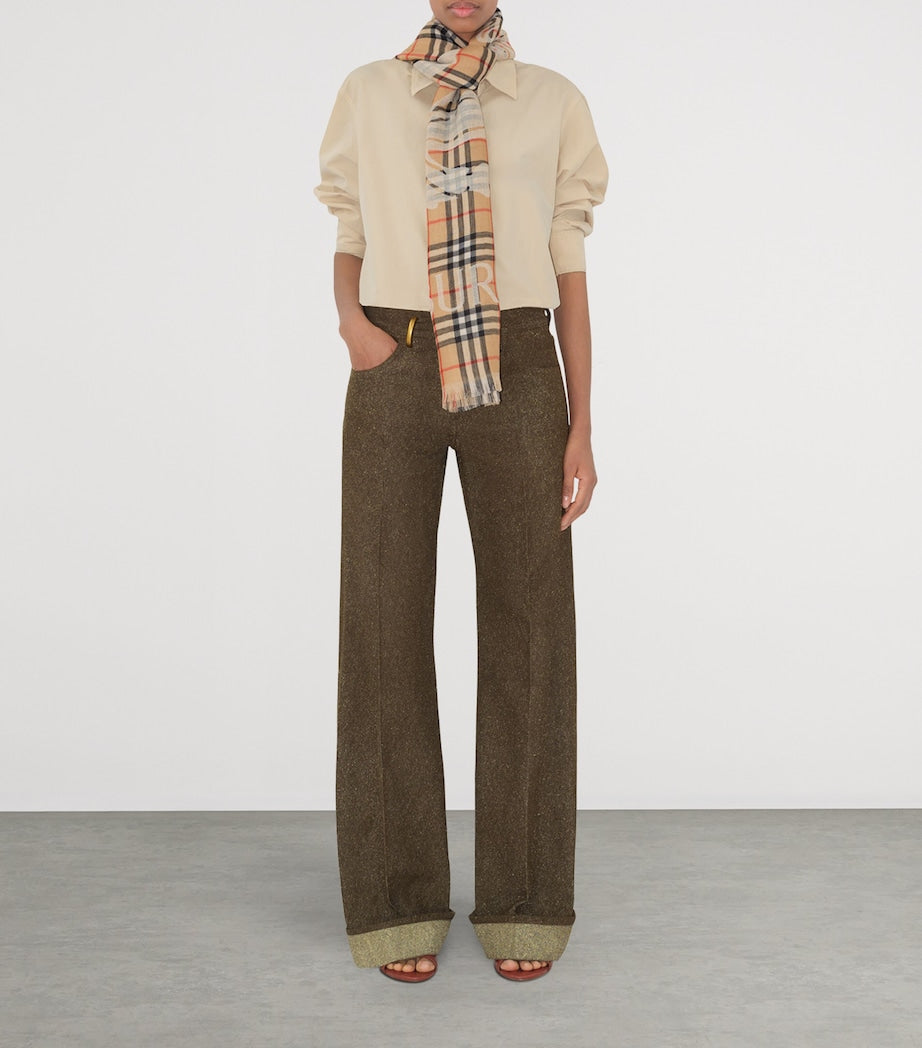 Burberry Beige Wool Wide EKD Check Scarf