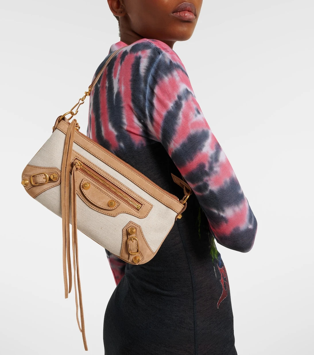 Balenciaga - Le City Mini canvas and suede shoulder bag