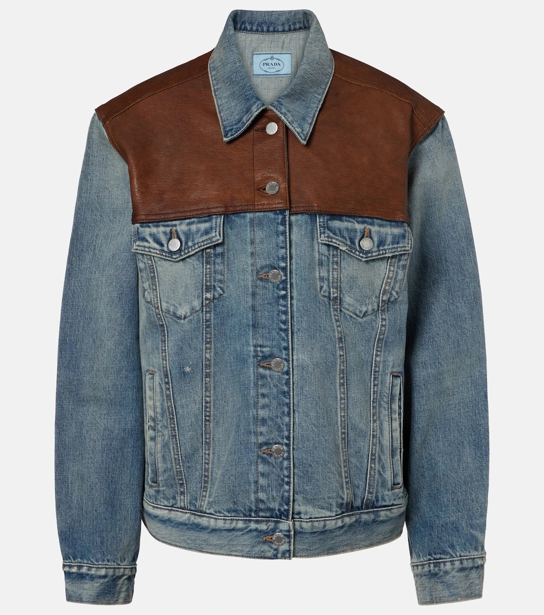 Prada - Leather-trimmed denim jacket