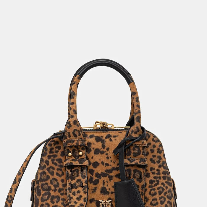 Pinko kadın süet crossbody çanta Leopard print