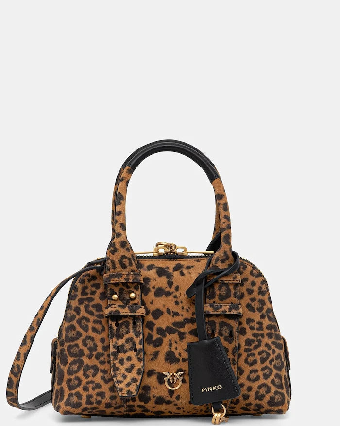 Pinko kadın süet crossbody çanta Leopard print