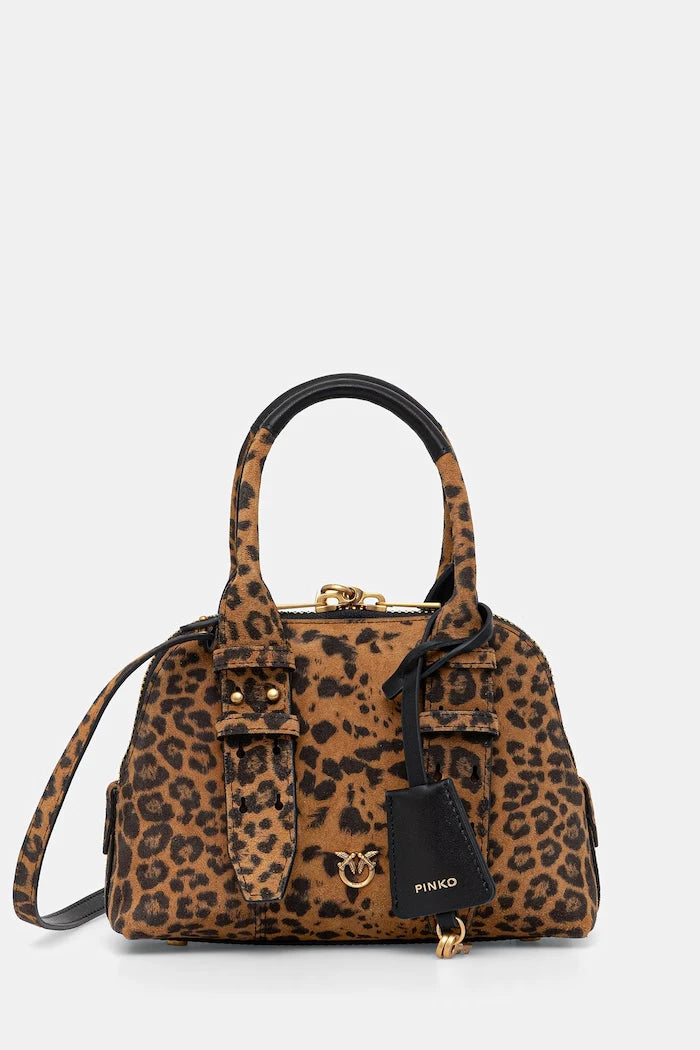 Pinko kadın süet crossbody çanta Leopard print