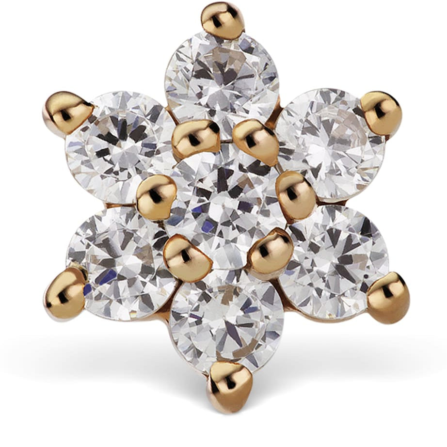 Yellow Gold Diamond Flower Threaded Stud Earring (4.5mm)
