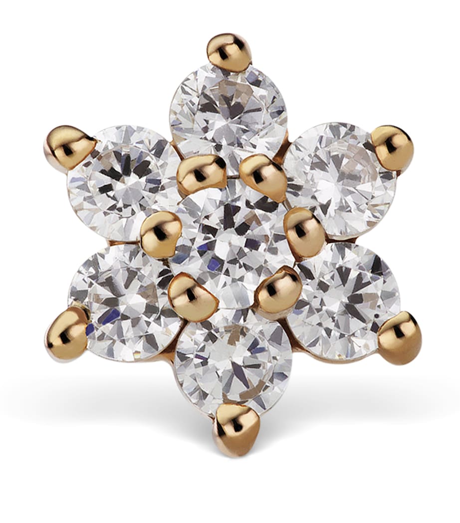 Yellow Gold Diamond Flower Threaded Stud Earring (4.5mm)