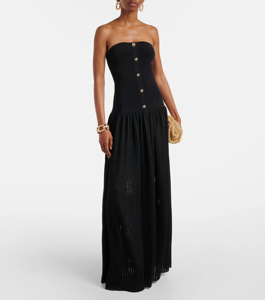 Self-Portrait - Belted knitted strapless maxidress