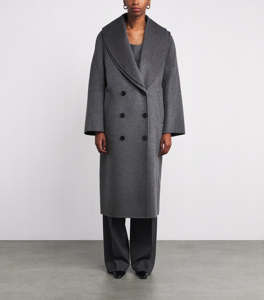 Róhe Grey Wool Double-Layered Scarf Coat