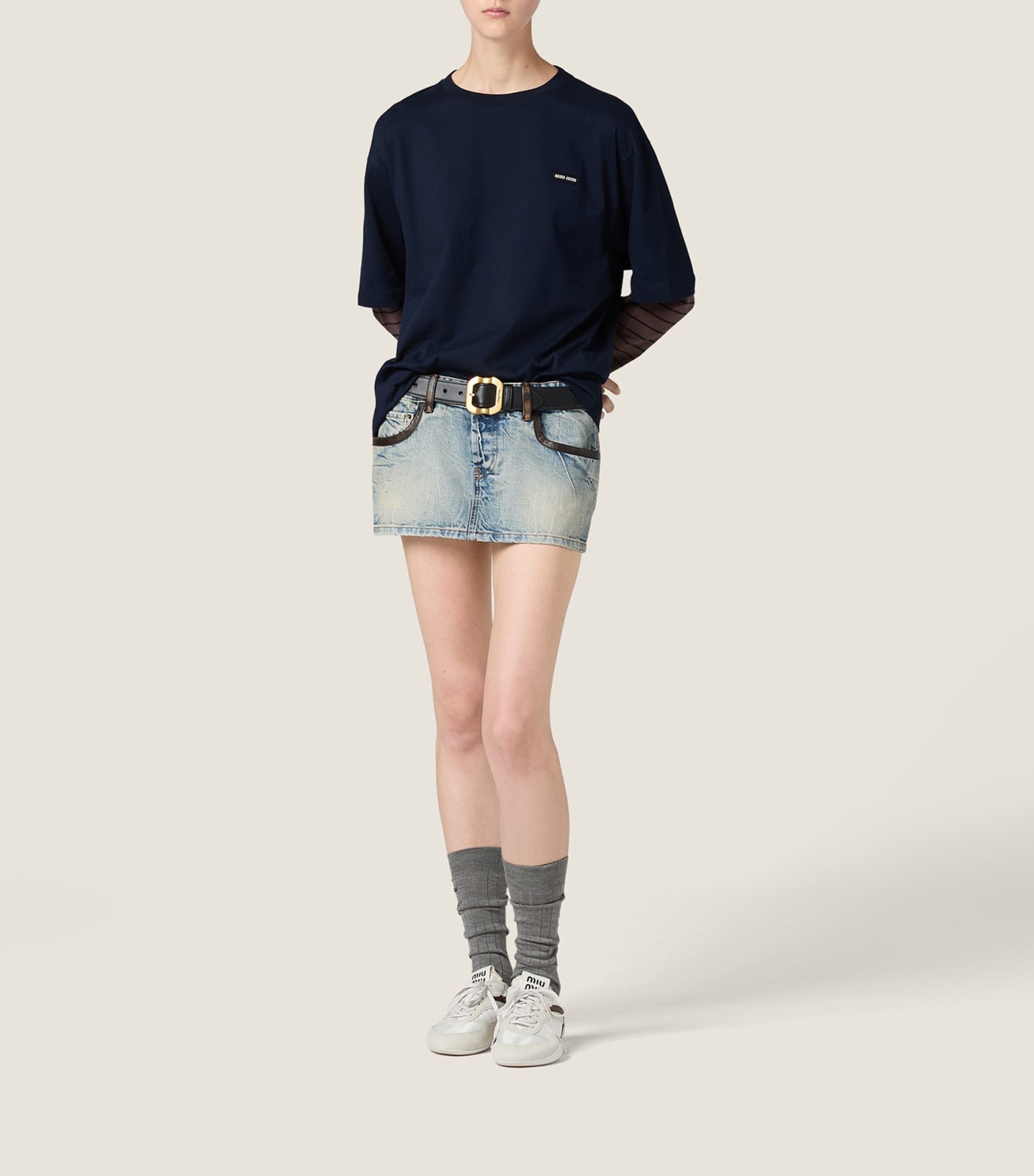 Blue Cotton Long-Sleeve T-Shirt