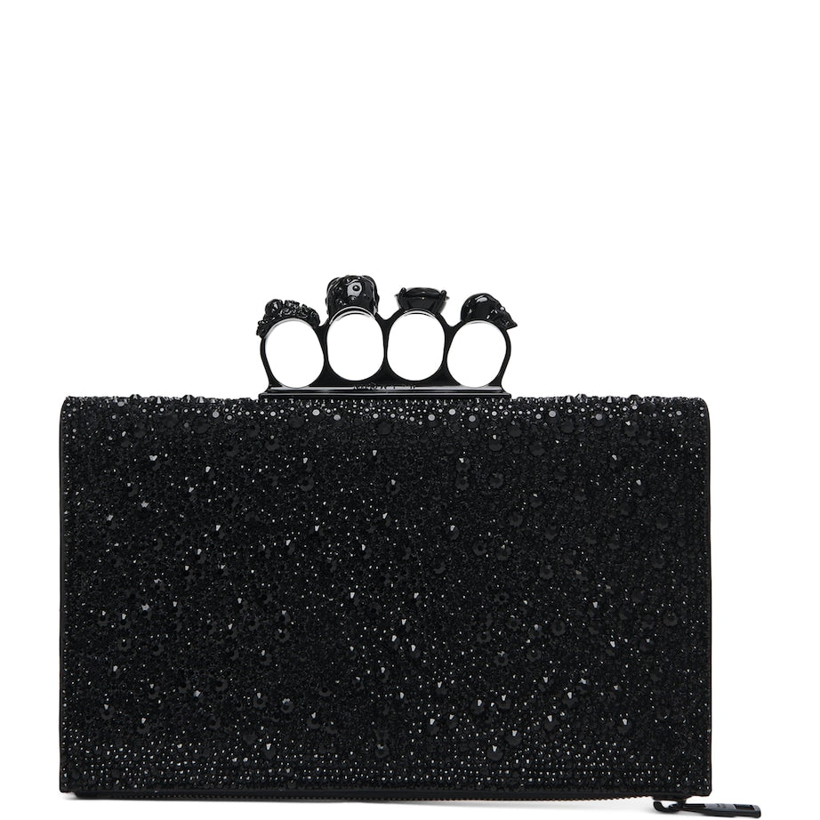 McQueen Black Suede Embellished Four-Ring Clutch Bag