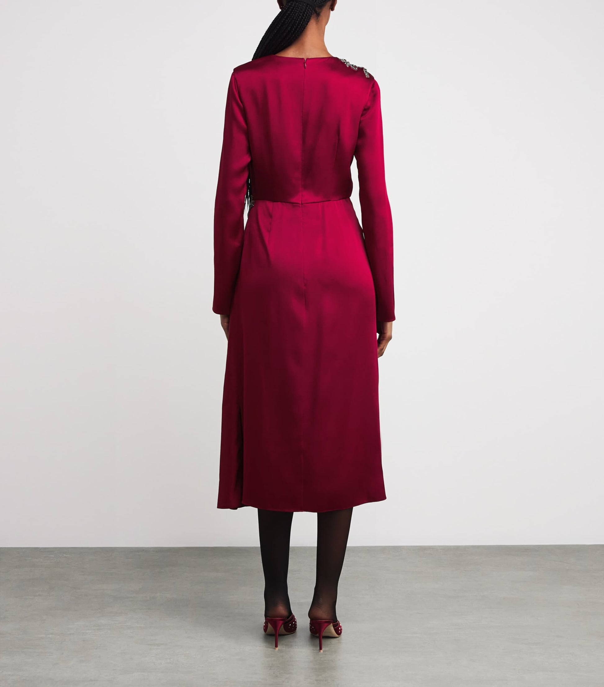 Erdem Red Satin Cady Draped Midi Dress