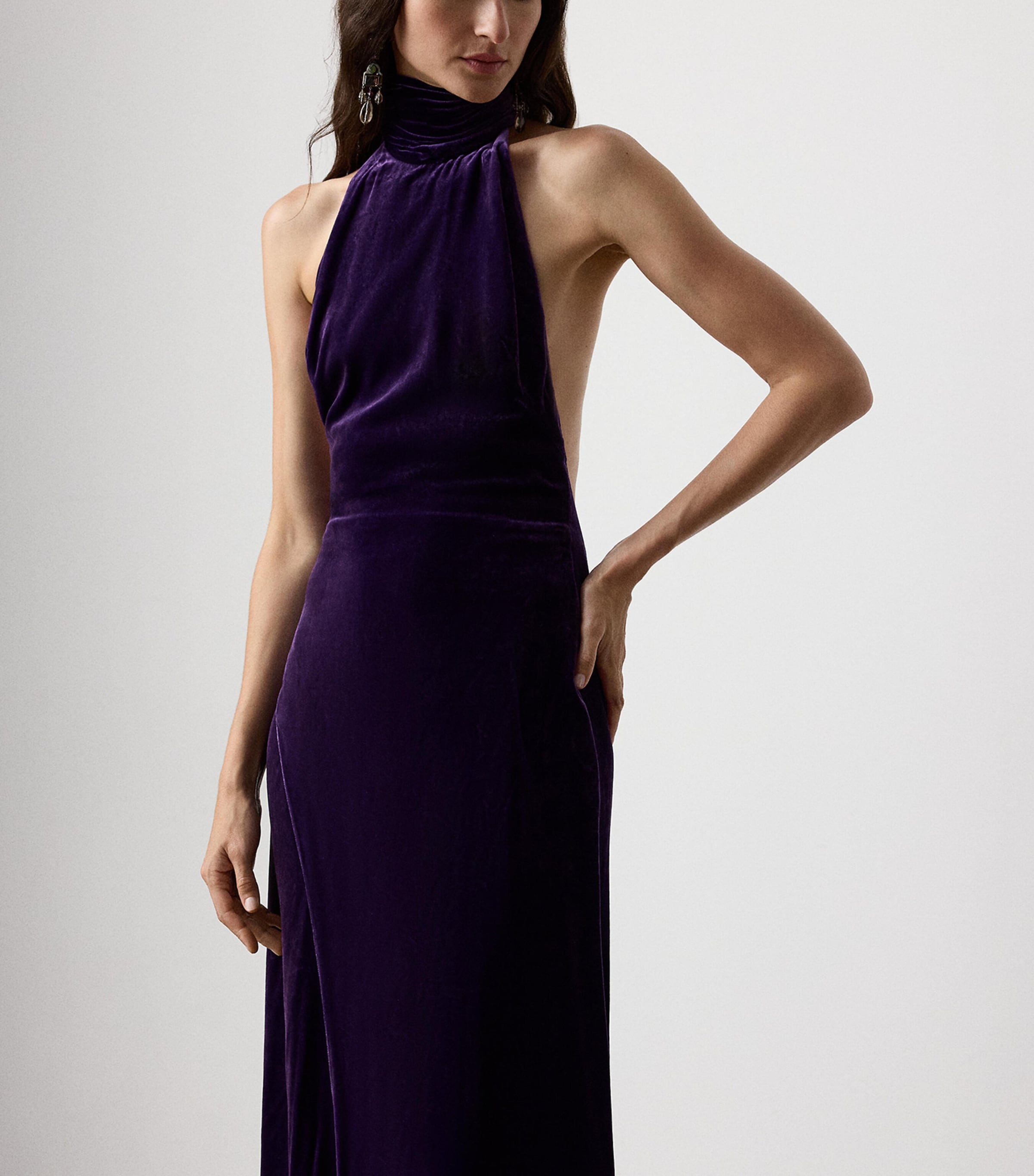 Stretch Velvet Tatum Evening Dress AUBERGINE
