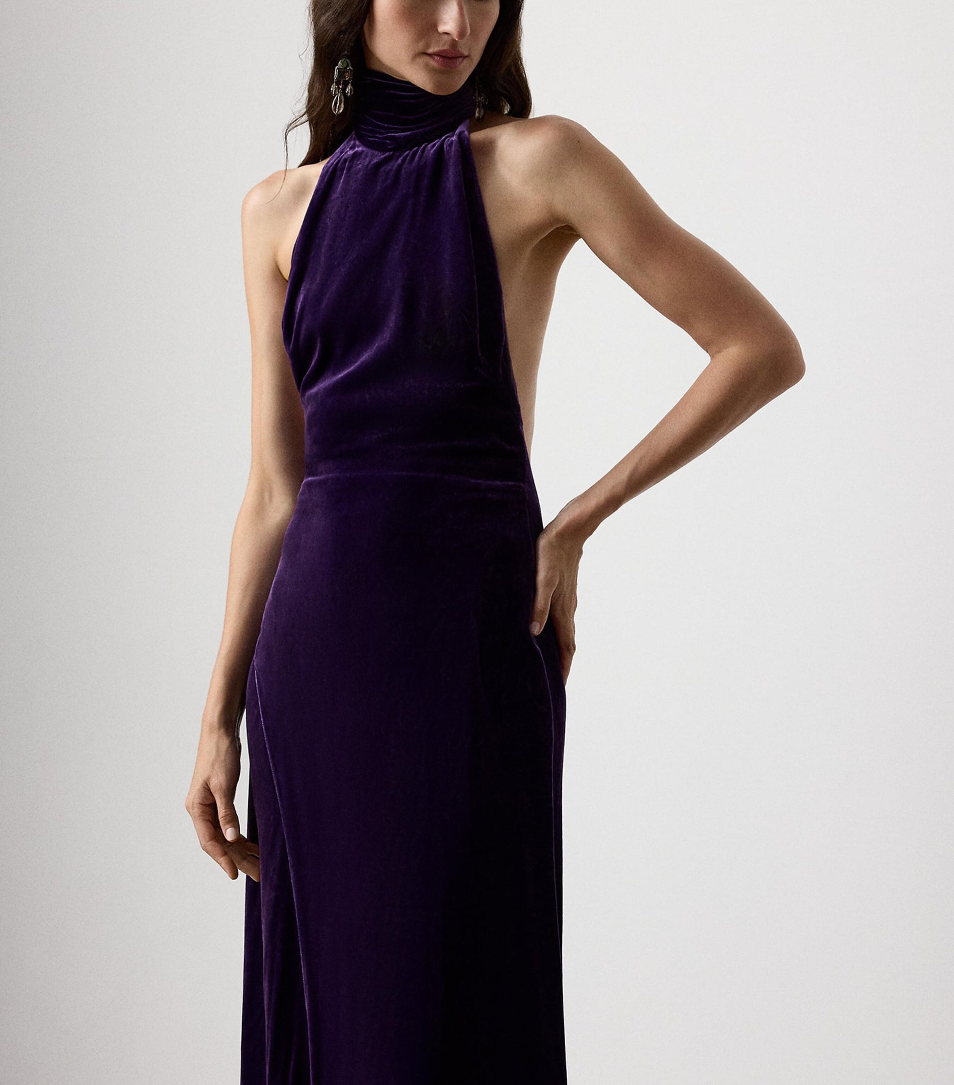 Stretch Velvet Tatum Evening Dress AUBERGINE