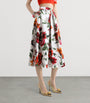 Multi Cotton Poplin Pleated Floral Print Midi Skirt