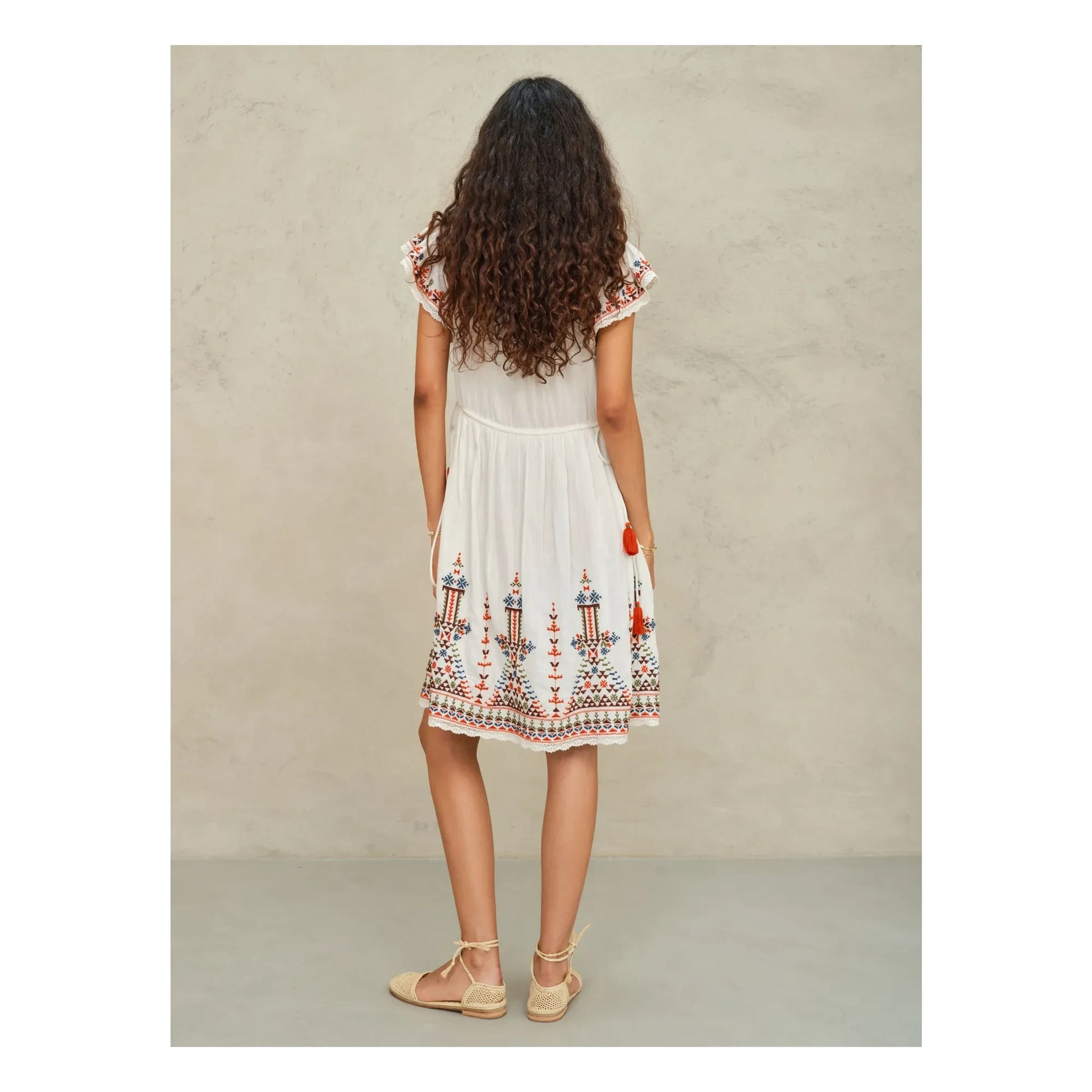 M.A.B.E. - Rani Cotton Embroidered Dress | Ecru