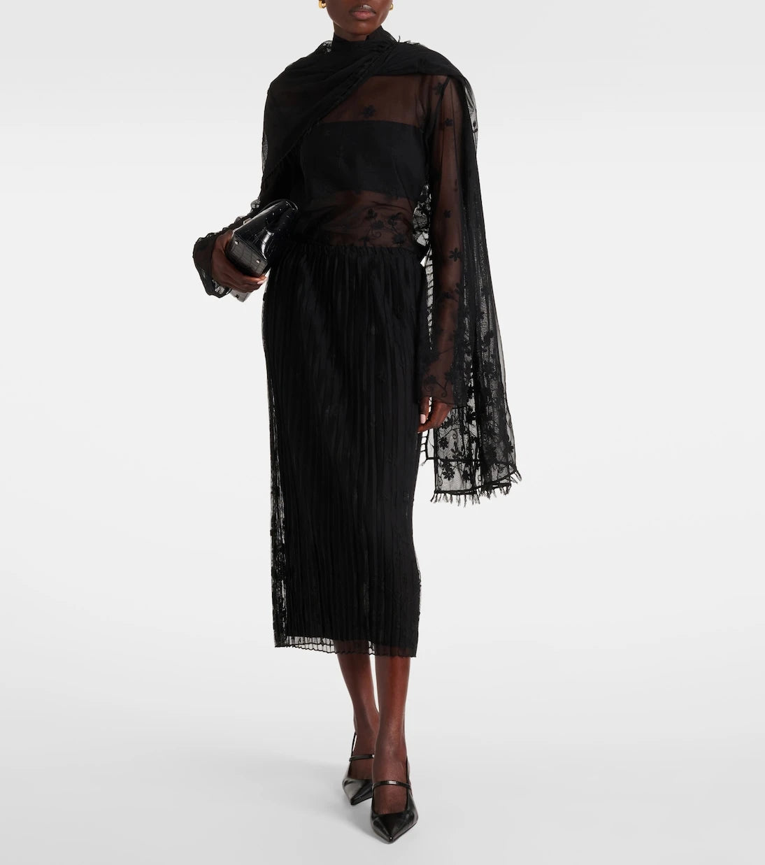 Toteme - Embroidered plissé tulle midi skirt