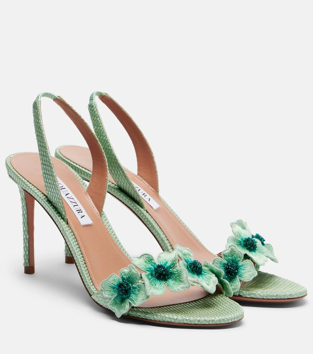 Aquazzura - Passionflower beaded raffia slingback sandals