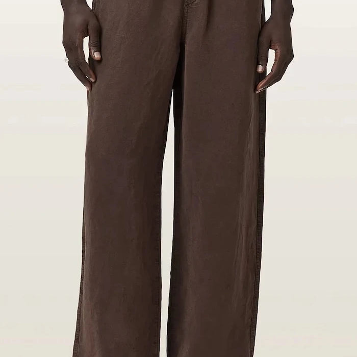 AllSaints erkek keten karışımlı pantolon KORTEN