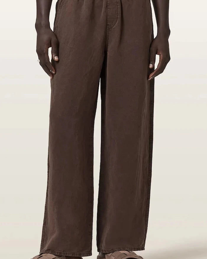 AllSaints erkek keten karışımlı pantolon KORTEN