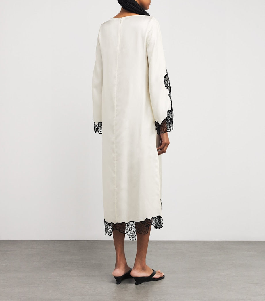 Loulou de Saison Ivory Silk Lace-Detail Soto Midi Dress