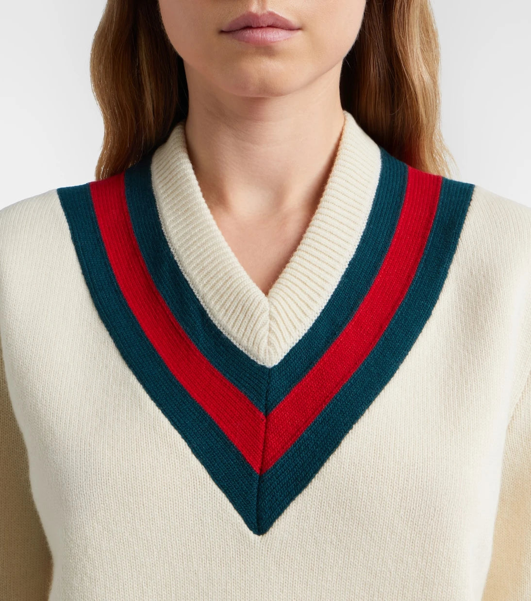 Gucci - سترة صوف مخططة بشريط الويب