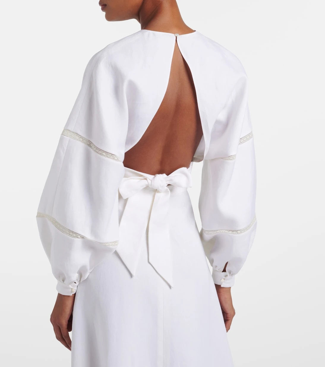 Valentino - Lace-trimmed open-back linen blouse