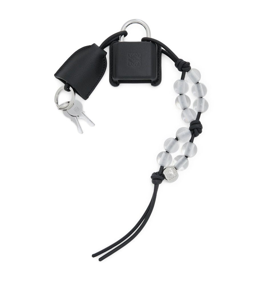 LOEWE Black Leather Amazona Padlock Bag Charm