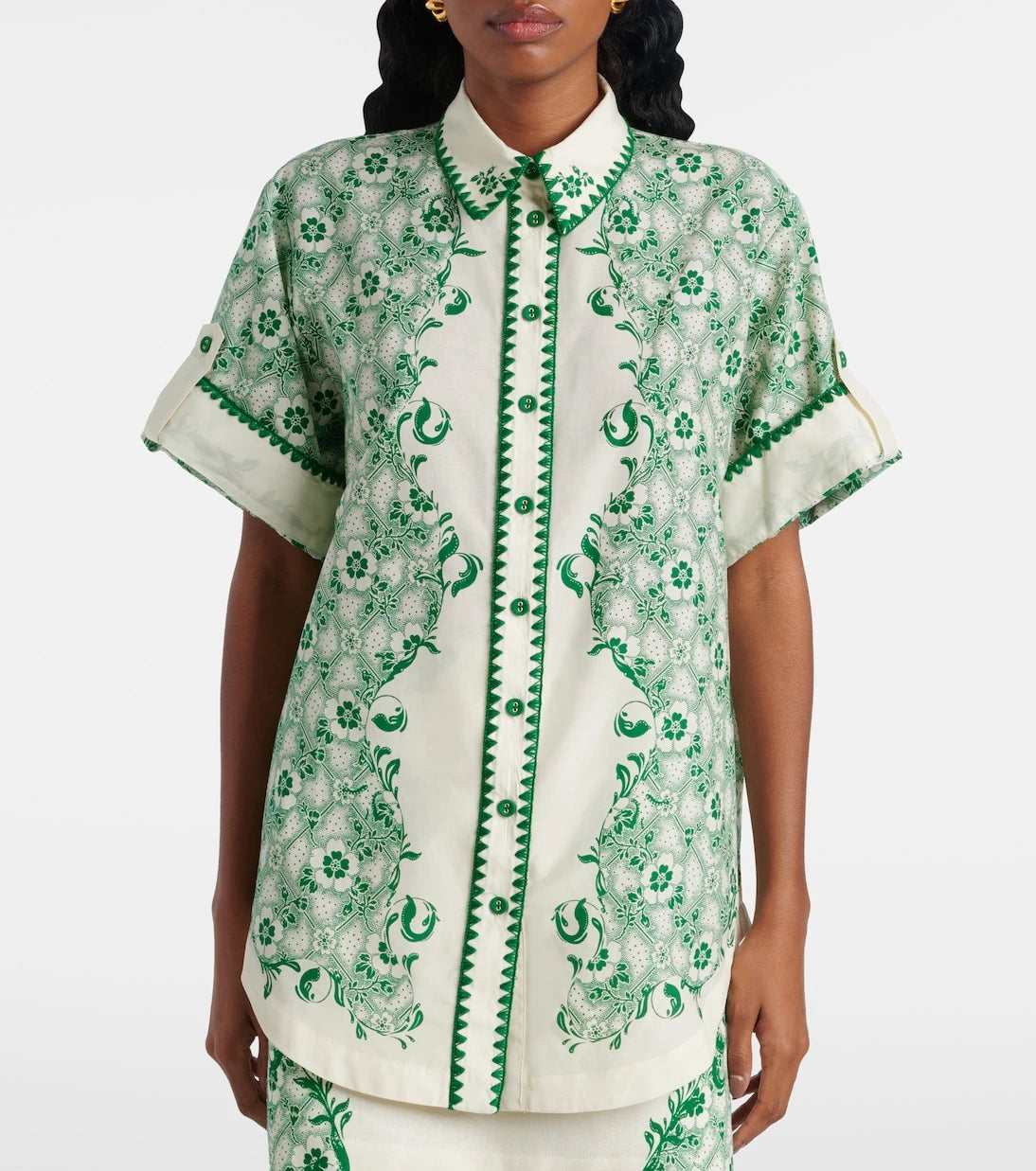 Alémais - Olive printed cotton and silk shirt