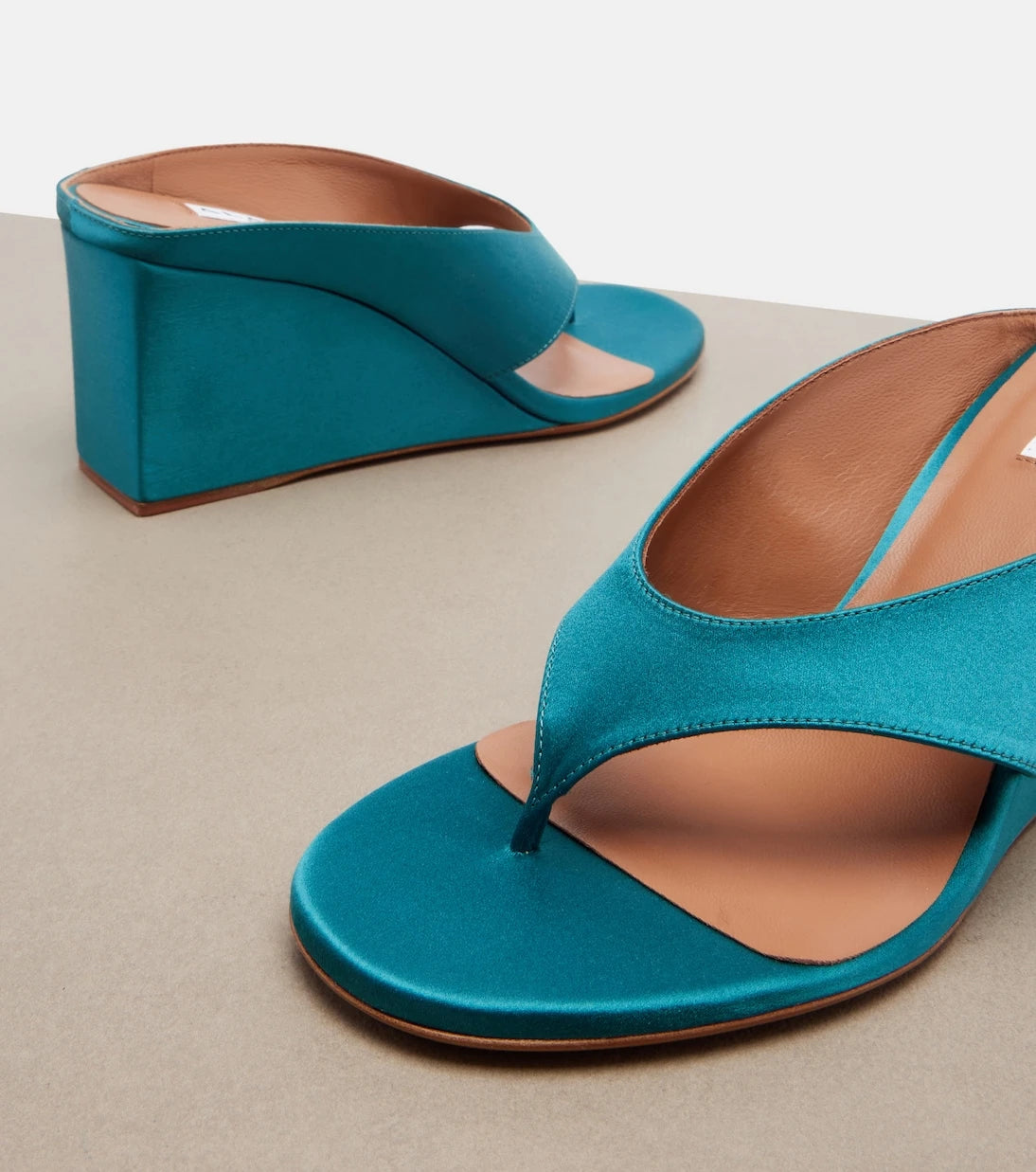 Alaïa - Cube satin wedge thong sandals