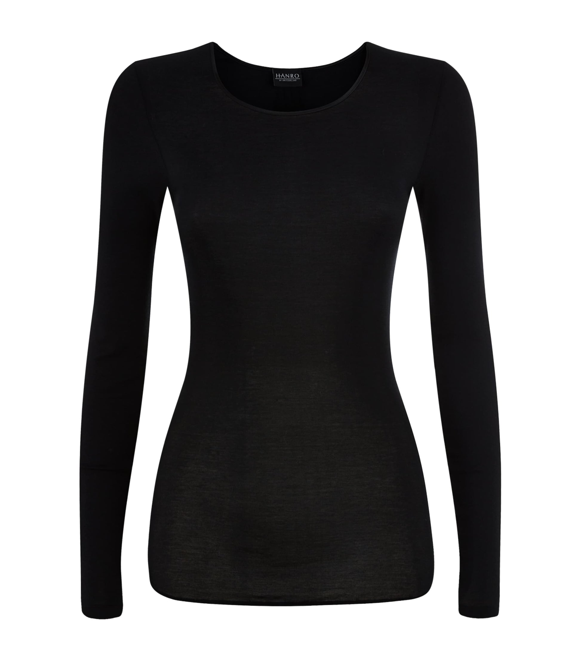Black Cotton Seamless Long-Sleeved Top
