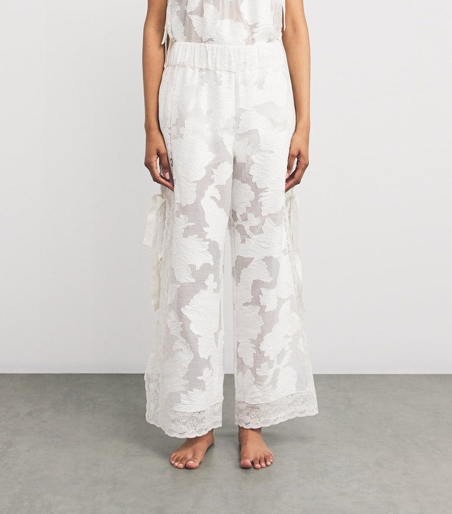 Loretta Caponi White Lace-Trim Clarissa Trousers
